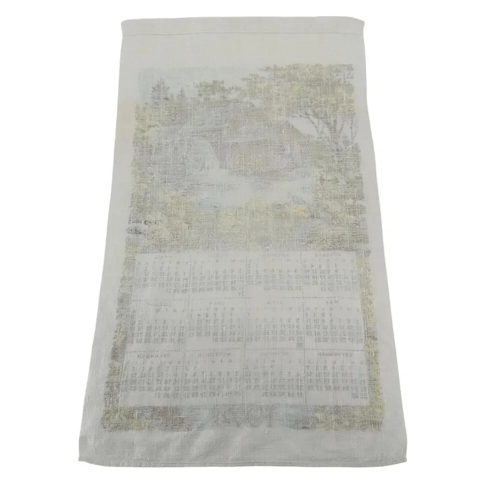 Vintage Linen Kitchen Cloth Calendar Year 1974 Old Country Mill Birthday Glitter